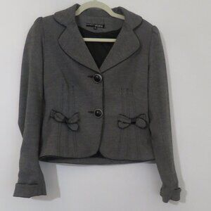Like New Extenzo Paris European Designer Leather Trimmed Blazer with Bows Detail